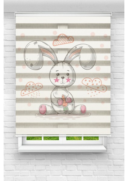 Çocuk Odası - Sevimli Tavşan Baskılı Zebra Perde