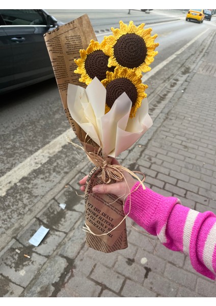 Örgü Ayçiçeği Buketi,yapay Solmayan Ayçiçeği,örgü Çiçek Buketi,anneye,sevgiliye,öğretmene Hediye
