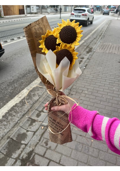 Örgü Ayçiçeği Buketi,yapay Solmayan Ayçiçeği,örgü Çiçek Buketi,anneye,sevgiliye,öğretmene Hediye