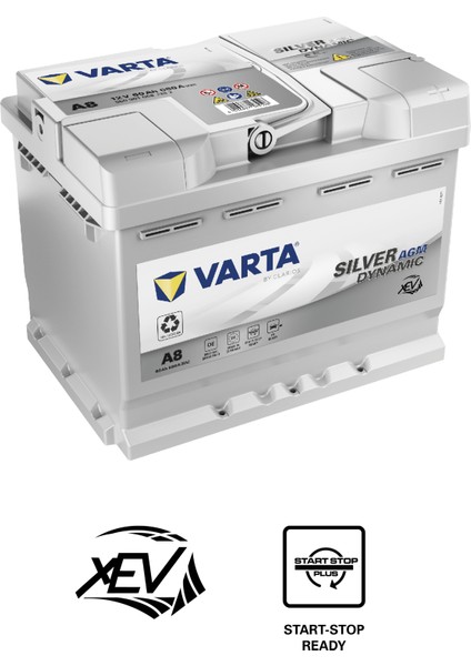 A8 12V 60 Ah 680A AGM Start-Stop Silver Dynamic Akü (Üretim Yılı: 2024)