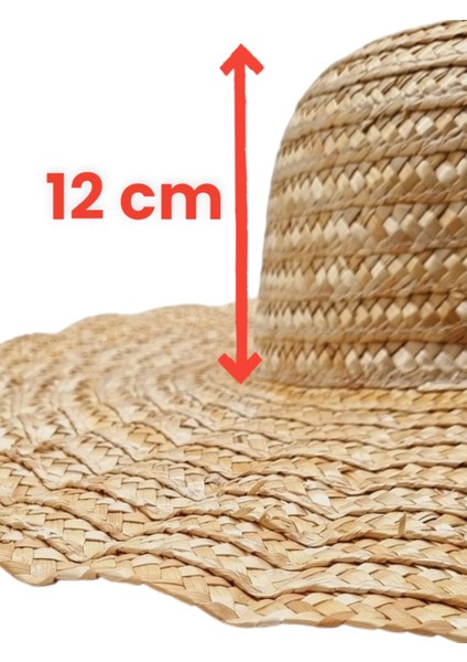 Kadın Vintage Dalgalı Ruffles Model El Yapımı Organik Hasır Şapka