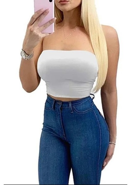 Gardıroza Kadın Straplez Crop Bluz Kısa Crop Askısız Crop Askısız Bluz