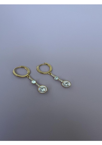 925 S Silver Post Zirkon Pembe Gold Küpe