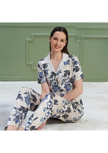 1322 Kadın Kısa Kol Önden Düğme Pijama Takım
