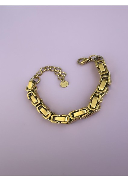 Çelik Iri Kare Geçişli Gold Bileklik (17-23 Cm)