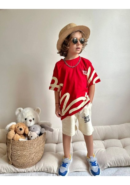 Erkek Çocuk Yazı Baskılı Penye Şortlu Takım modelleri