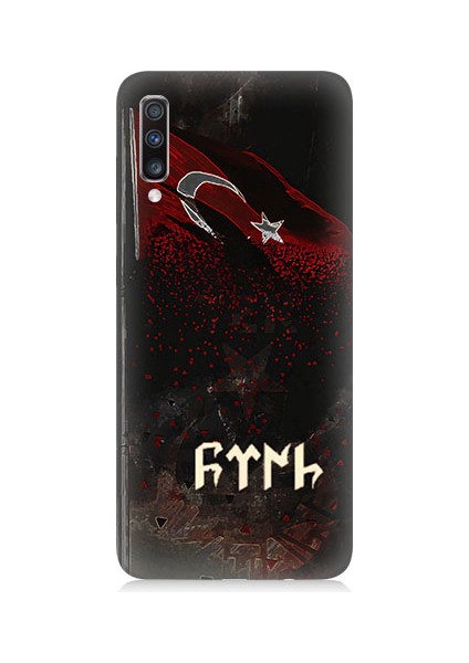 Samsung Galaxy A70 Uyumlu Bayrak ve Göktürkçe Türk Desenli Silikon Kılıf