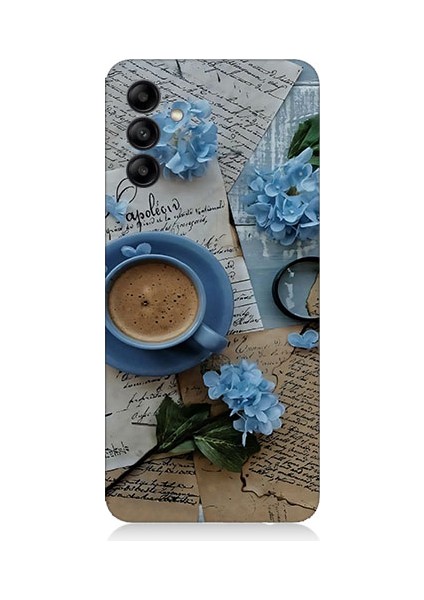 Samsung Galaxy A25 Uyumlu Mavi Çiçekler ve Mektuplar Desenli Silikon Kılıf