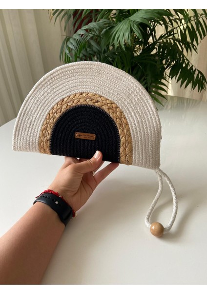 Sevim Ağ Nev Design D Clutch Çanta, El Çantası, Portföy Çanta, Hasır Detaylı