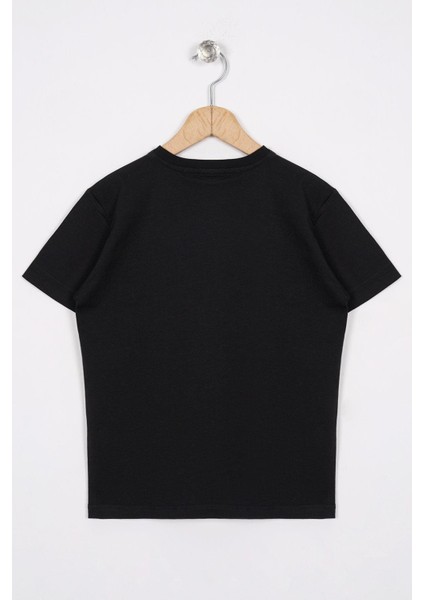 Bisiklet Yaka Kısa Kol Balına Baskılı Siyah Renk Erkek Çocuk Tshirt modelleri