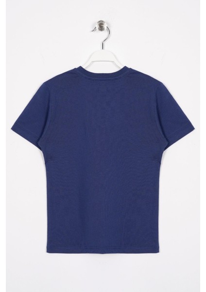 Bisiklet Yaka Kısa Kol Balına Baskılı Indigo Renk Erkek Çocuk Tshirt modelleri