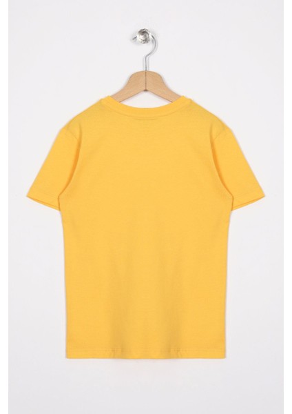 Bisiklet Yaka Kısa Kol Balına Baskılı Koyu Sari Renk Erkek Çocuk Tshirt modelleri