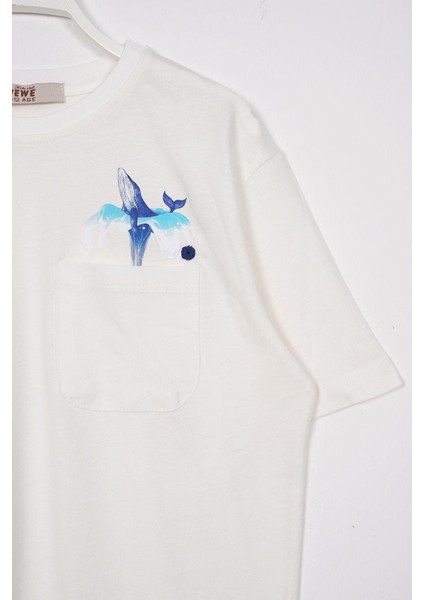 Bisiklet Yaka Kısa Kol Balına Baskılı Ekru Renk Erkek Çocuk Tshirt fiyatları