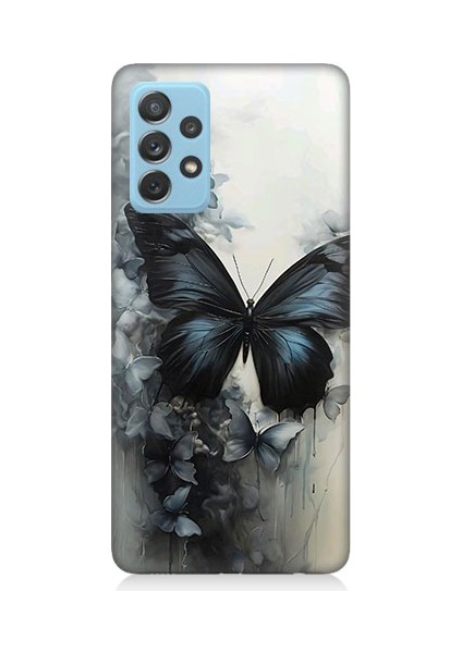 Samsung Galaxy A72 Uyumlu Siyah Dumanlı Kelebek Desenli Silikon Kılıf
