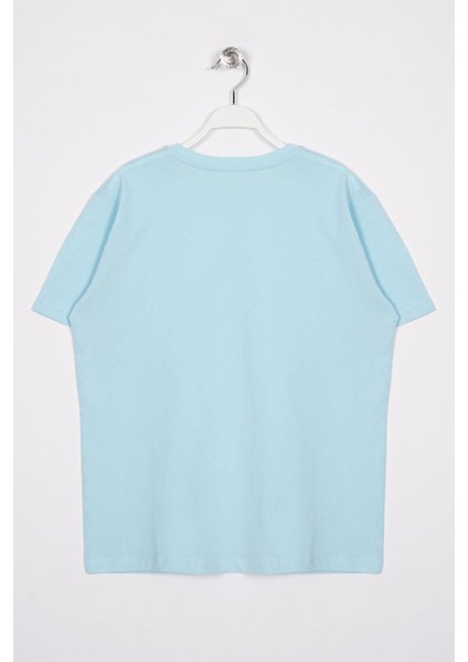 Bisiklet Yaka Kısa Kol Balına Baskılı Acik Mavi Renk Erkek Çocuk Tshirt modelleri