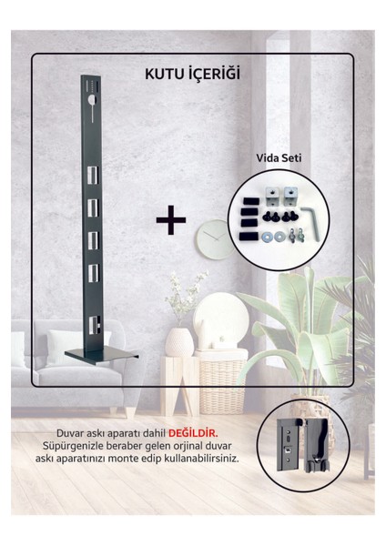 Gri Dyson Uyumlu Dikey Süpürge Standı Antrasit Renk V15 - V12 - V11 - V10 - V8