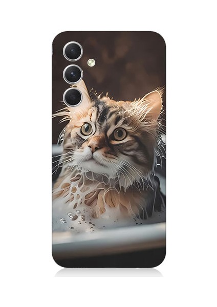 Samsung Galaxy A34 Uyumlu Banyo Yapan Kedi Desenli Silikon Kılıf