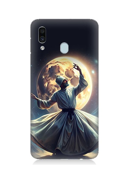 Samsung Galaxy A20 Uyumlu Semazen ve Ay Desenli Silikon Kılıf