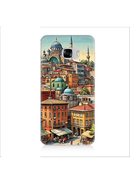 Samsung Galaxy C7 Uyumlu Eski Cami ve Mahalle Desenli Silikon Kılıf