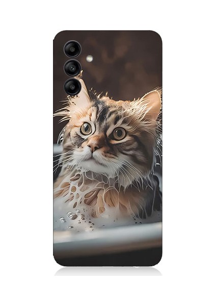 Samsung Galaxy A55 Uyumlu Banyo Yapan Kedi Desenli Silikon Kılıf