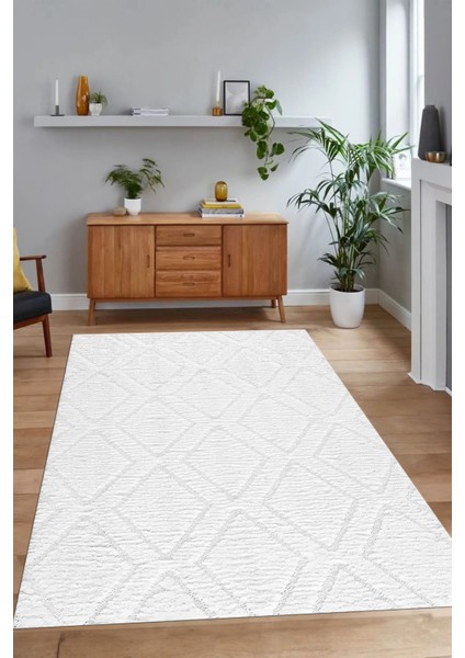 Dijital Baskılı Kaymaz Taban Yıkanabilir Sade Yolluk Mutfak Salon Halısı, N-Sade-02-Beyaz,