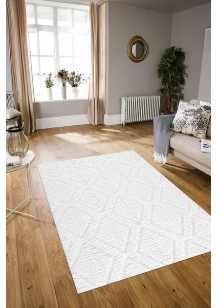 Dijital Baskılı Kaymaz Taban Yıkanabilir Sade Yolluk Mutfak Salon Halısı, N-Sade-02-Beyaz,