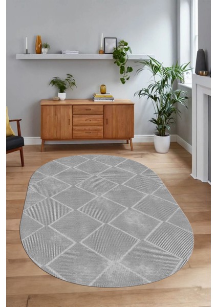 Dijital Baskılı Kaymaz Taban Yıkanabilir Sade Oval Yolluk Mutfak Salon Halısı, N-O-Sade-41-Gri, fırsatları