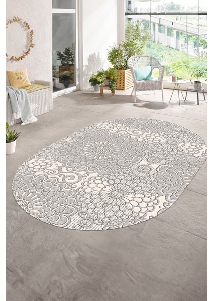 Dijital Baskılı Kaymaz Taban Yıkanabilir Sade Oval Yolluk Mutfak Salon Halısı, N-O-Sade-34-Krem,