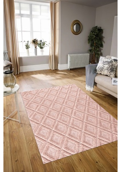 Dijital Baskılı Kaymaz Taban Yıkanabilir Sade Yolluk Mutfak Salon Halısı, N-Sade-28-Pembe,