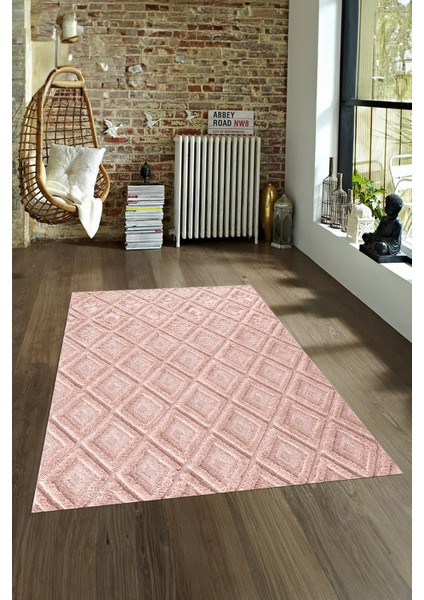 Dijital Baskılı Kaymaz Taban Yıkanabilir Sade Yolluk Mutfak Salon Halısı, N-Sade-28-Pembe,