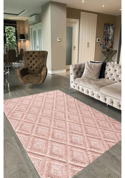 Dijital Baskılı Kaymaz Taban Yıkanabilir Sade Yolluk Mutfak Salon Halısı, N-Sade-28-Pembe,