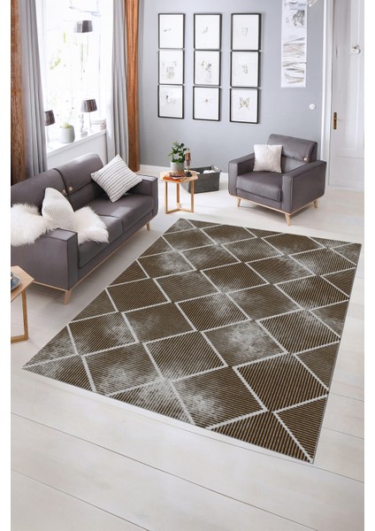 Dijital Baskılı Kaymaz Taban Yıkanabilir Sade Yolluk Mutfak Salon Halısı, N-Sade-41-Kahve,