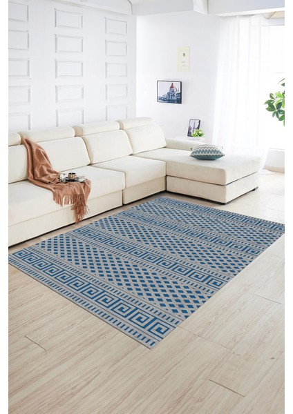 Dijital Baskılı Kaymaz Taban Yıkanabilir Sade Yolluk Mutfak Salon Halısı, N-Sade-21-Mavi,