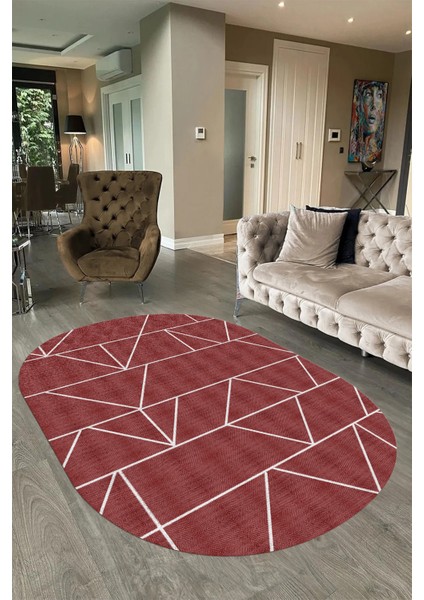 Dijital Baskılı Kaymaz Taban Yıkanabilir Sade Oval Yolluk Mutfak Salon Halısı, N-O-Sade-06-Bordo,