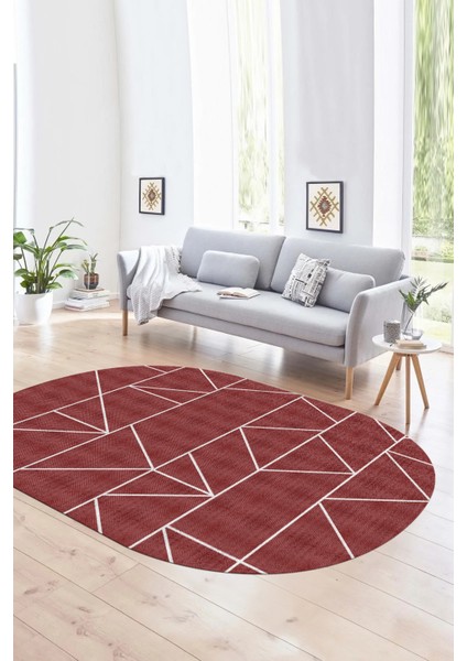 Dijital Baskılı Kaymaz Taban Yıkanabilir Sade Oval Yolluk Mutfak Salon Halısı, N-O-Sade-06-Bordo, modelleri