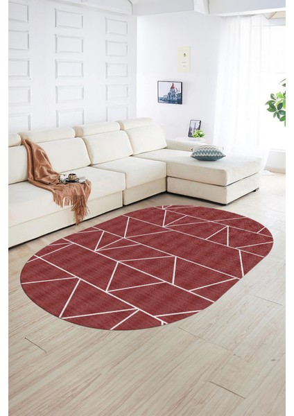 Dijital Baskılı Kaymaz Taban Yıkanabilir Sade Oval Yolluk Mutfak Salon Halısı, N-O-Sade-06-Bordo, fırsatları
