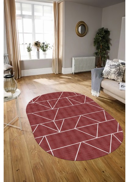 Dijital Baskılı Kaymaz Taban Yıkanabilir Sade Oval Yolluk Mutfak Salon Halısı, N-O-Sade-06-Bordo, indirimleri