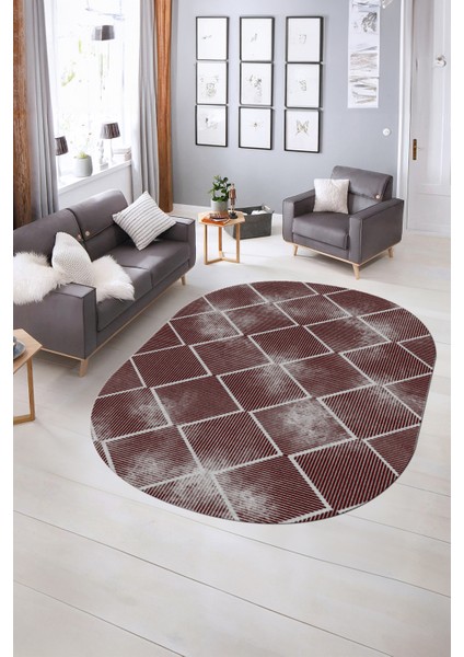 Dijital Baskılı Kaymaz Taban Yıkanabilir Sade Oval Yolluk Mutfak Salon Halısı, N-O-Sade-41-Bordo,