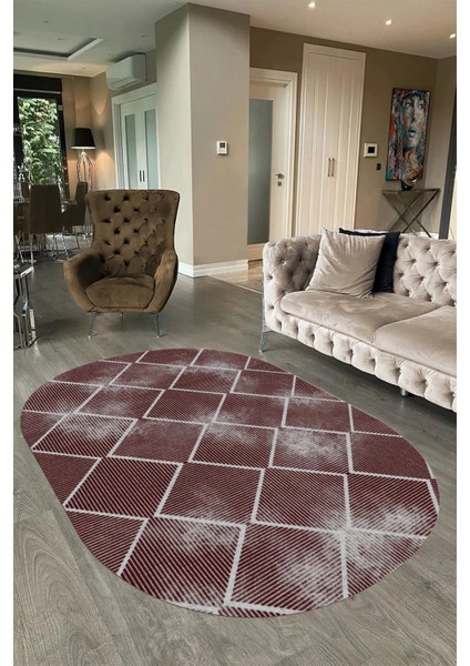 Dijital Baskılı Kaymaz Taban Yıkanabilir Sade Oval Yolluk Mutfak Salon Halısı, N-O-Sade-41-Bordo, modelleri