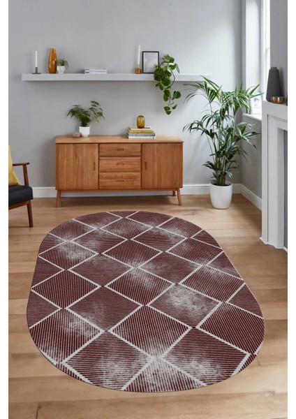 Dijital Baskılı Kaymaz Taban Yıkanabilir Sade Oval Yolluk Mutfak Salon Halısı, N-O-Sade-41-Bordo, fırsatları