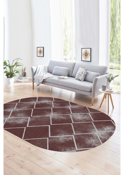 Dijital Baskılı Kaymaz Taban Yıkanabilir Sade Oval Yolluk Mutfak Salon Halısı, N-O-Sade-41-Bordo, indirimleri