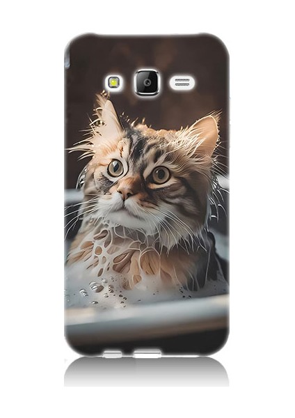 Samsung Galaxy J5 Uyumlu Banyo Yapan Kedi Desenli Silikon Kılıf