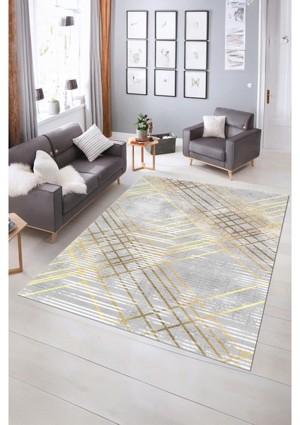 Dijital Baskılı Kaymaz Taban Yıkanabilir Sade Yolluk Mutfak Salon Halısı, N-Sade-39-Gold,