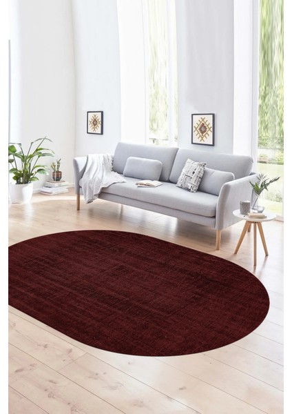Dijital Baskılı Kaymaz Taban Yıkanabilir Sade Oval Yolluk Mutfak Salon Halısı, N-O-Sade-45-Bordo,