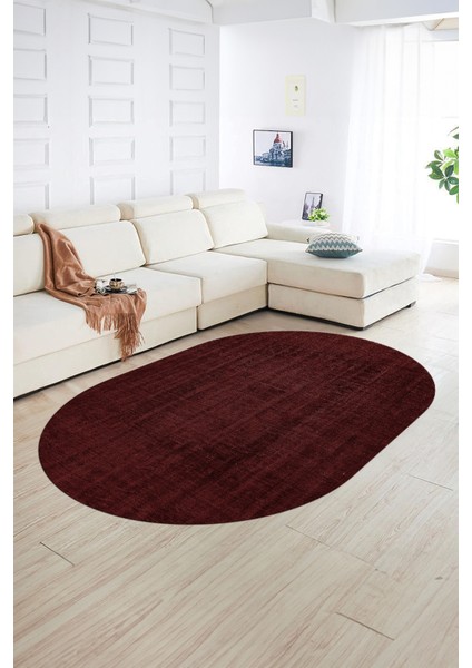 Dijital Baskılı Kaymaz Taban Yıkanabilir Sade Oval Yolluk Mutfak Salon Halısı, N-O-Sade-45-Bordo,