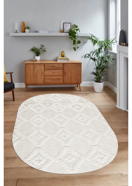 Dijital Baskılı Kaymaz Taban Yıkanabilir Sade Oval Yolluk Mutfak Salon Halısı, N-O-Sade-03-Krem, fiyatları