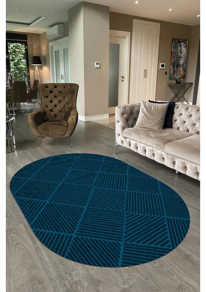 Dijital Baskılı Kaymaz Taban Yıkanabilir Sade Oval Yolluk Mutfak Salon Halısı, N-O-Sade-46-Mavi, fiyatları