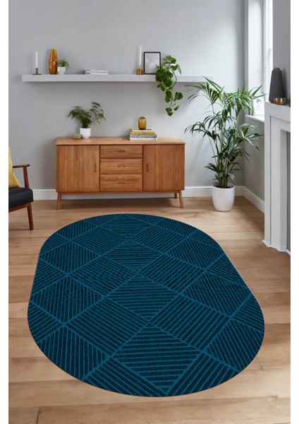 Dijital Baskılı Kaymaz Taban Yıkanabilir Sade Oval Yolluk Mutfak Salon Halısı, N-O-Sade-46-Mavi, modelleri
