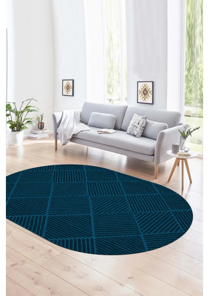 Dijital Baskılı Kaymaz Taban Yıkanabilir Sade Oval Yolluk Mutfak Salon Halısı, N-O-Sade-46-Mavi, fırsatları