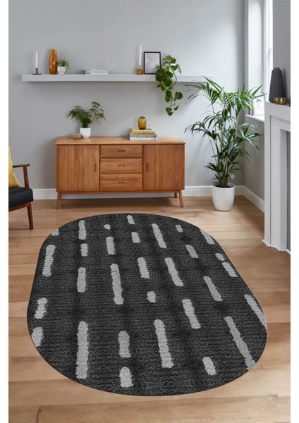 Dijital Baskılı Kaymaz Taban Yıkanabilir Sade Oval Yolluk Mutfak Salon Halısı, N-O-Sade-49-Antrasit,